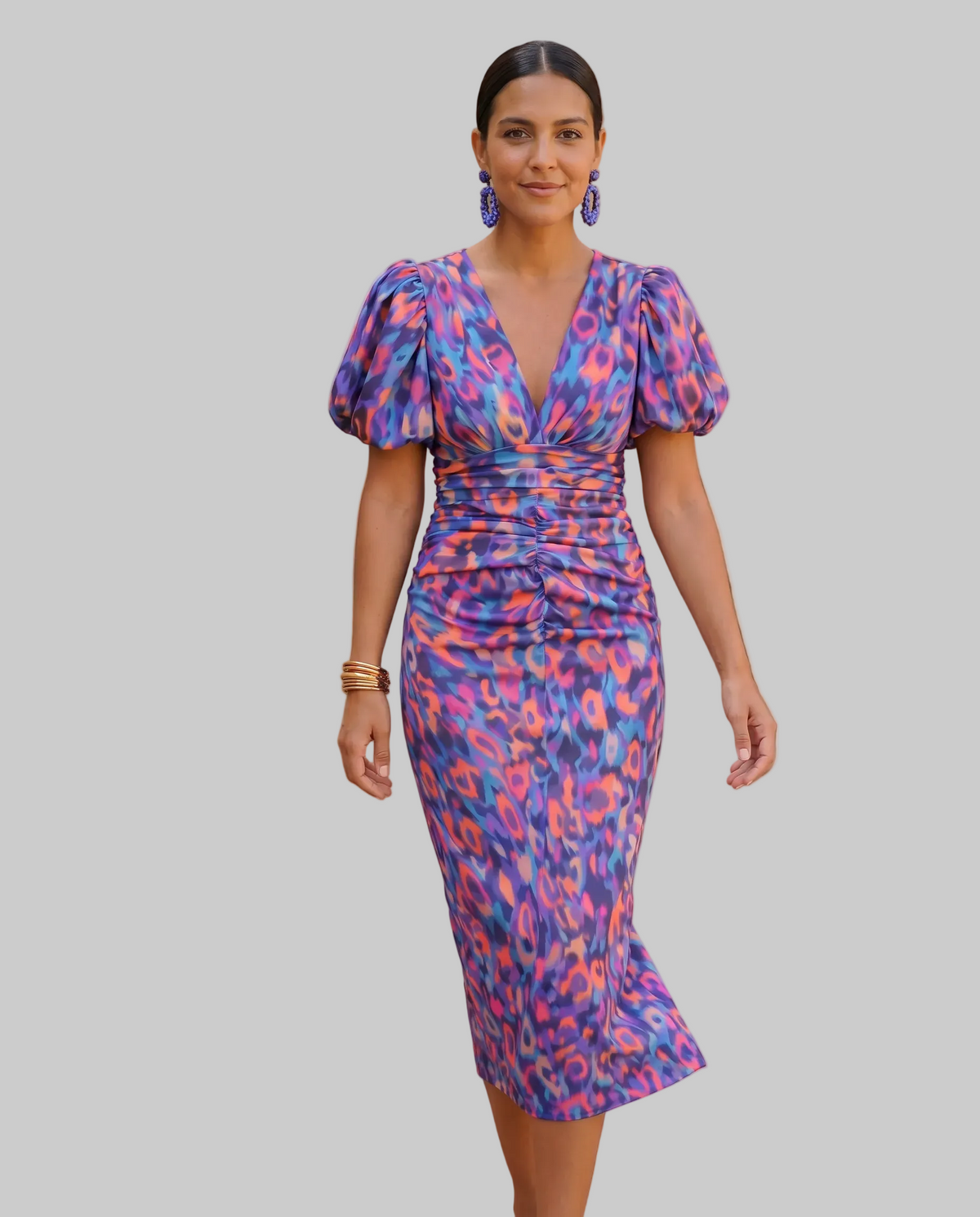 Carla™ | Vestido Midi Floral con Mangas Abullonadas