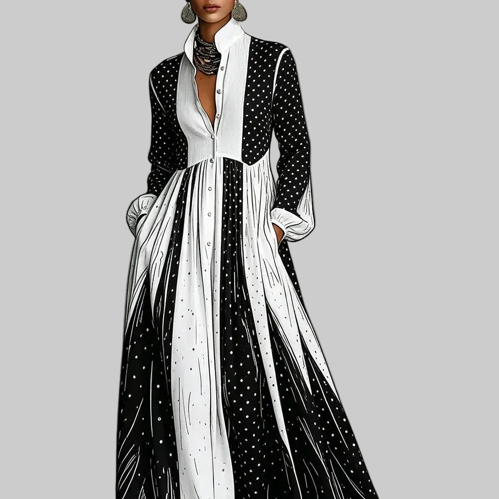 Serafina Vestido Maxi Bicolor de Lunares
