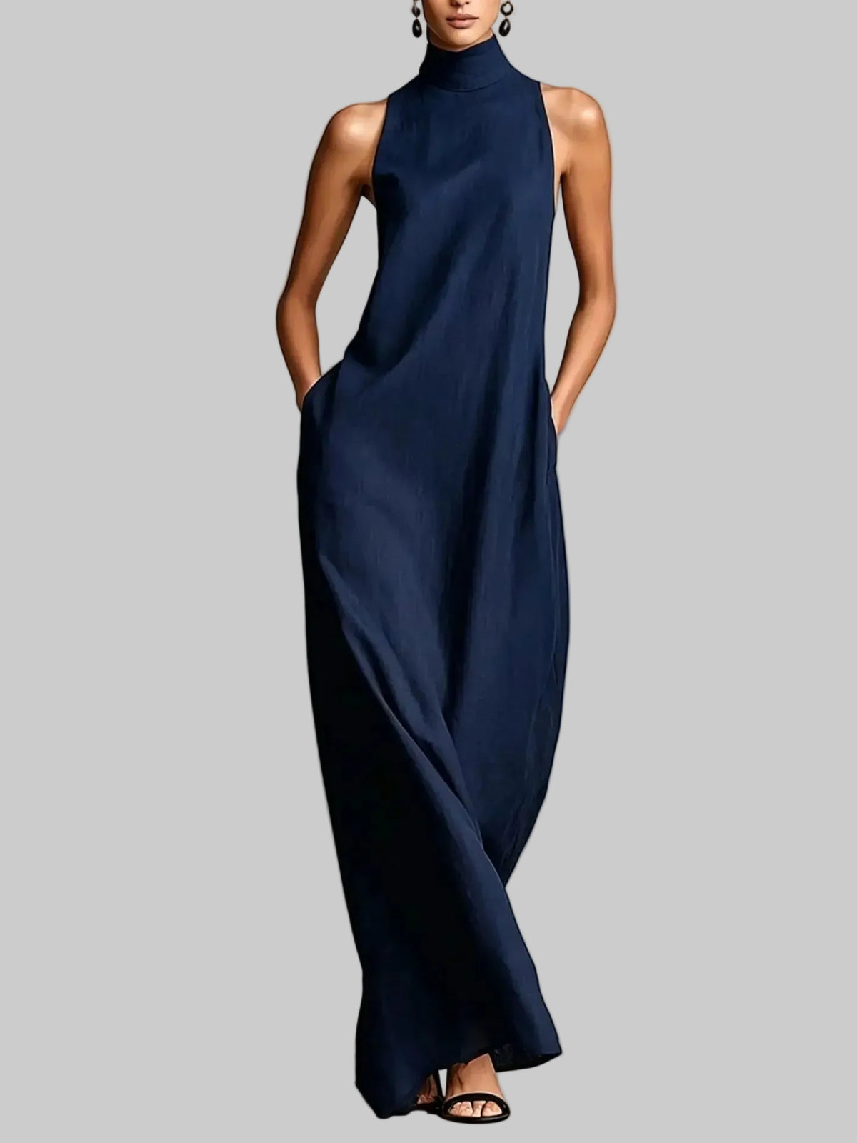 Marina Vestido Largo Holgado sin Mangas con Cuello Alto