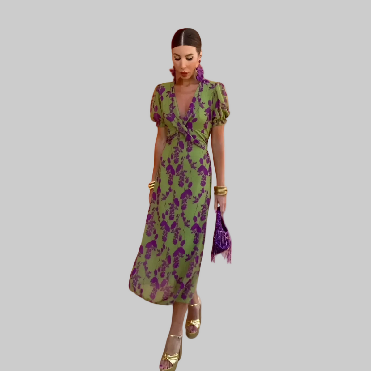 Ernestina™ | Vestido Largo Floral Verde