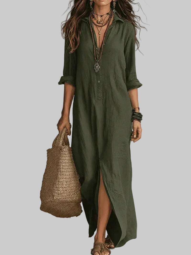 Céline Vestido Maxi Negro de Volumen con Botones