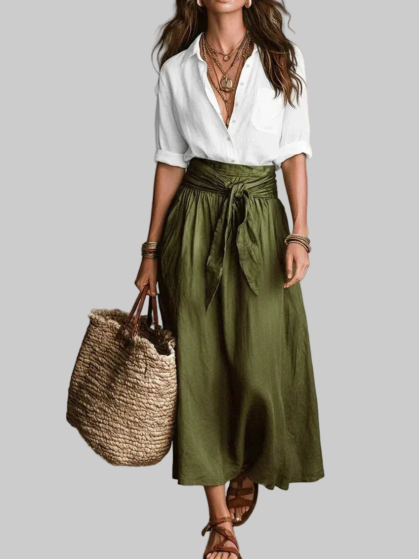 Vida Conjunto Elegante de Dos Piezas con Blusa Negra y Falda Midi