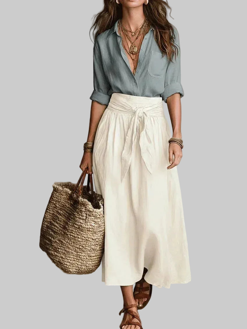 Vida Conjunto Elegante de Dos Piezas con Blusa Negra y Falda Midi