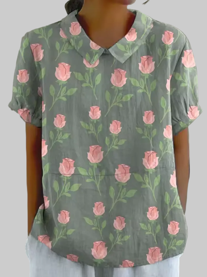 Jade | Chemise Fleurie Vert Sauge