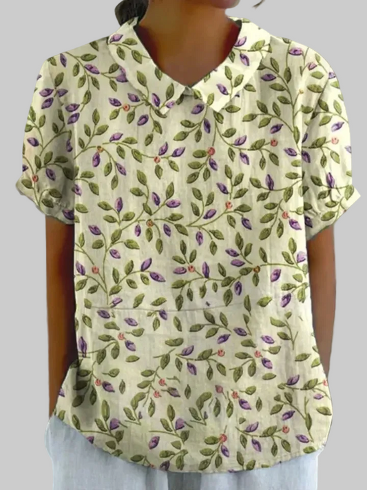 Mila | Blouse Lavande & Feuilles