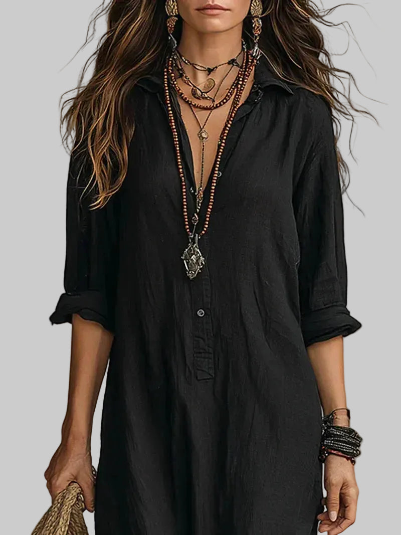 Céline Vestido Maxi Negro de Volumen con Botones