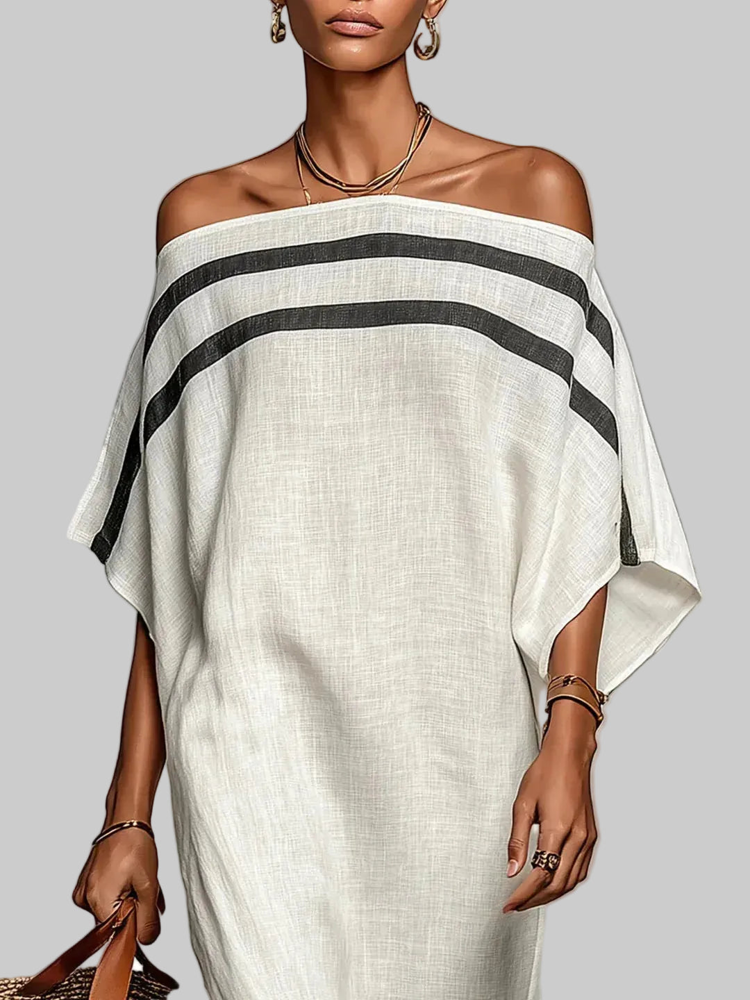 Naiara Vestido Maxi con Hombros Descubiertos y Mangas Murciélago