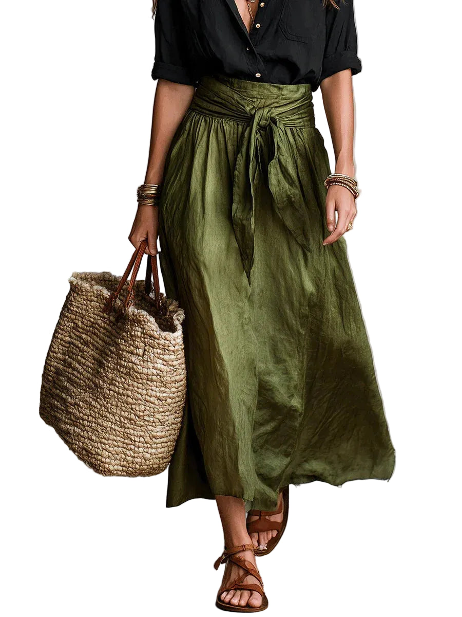 Vida Conjunto Elegante de Dos Piezas con Blusa Negra y Falda Midi
