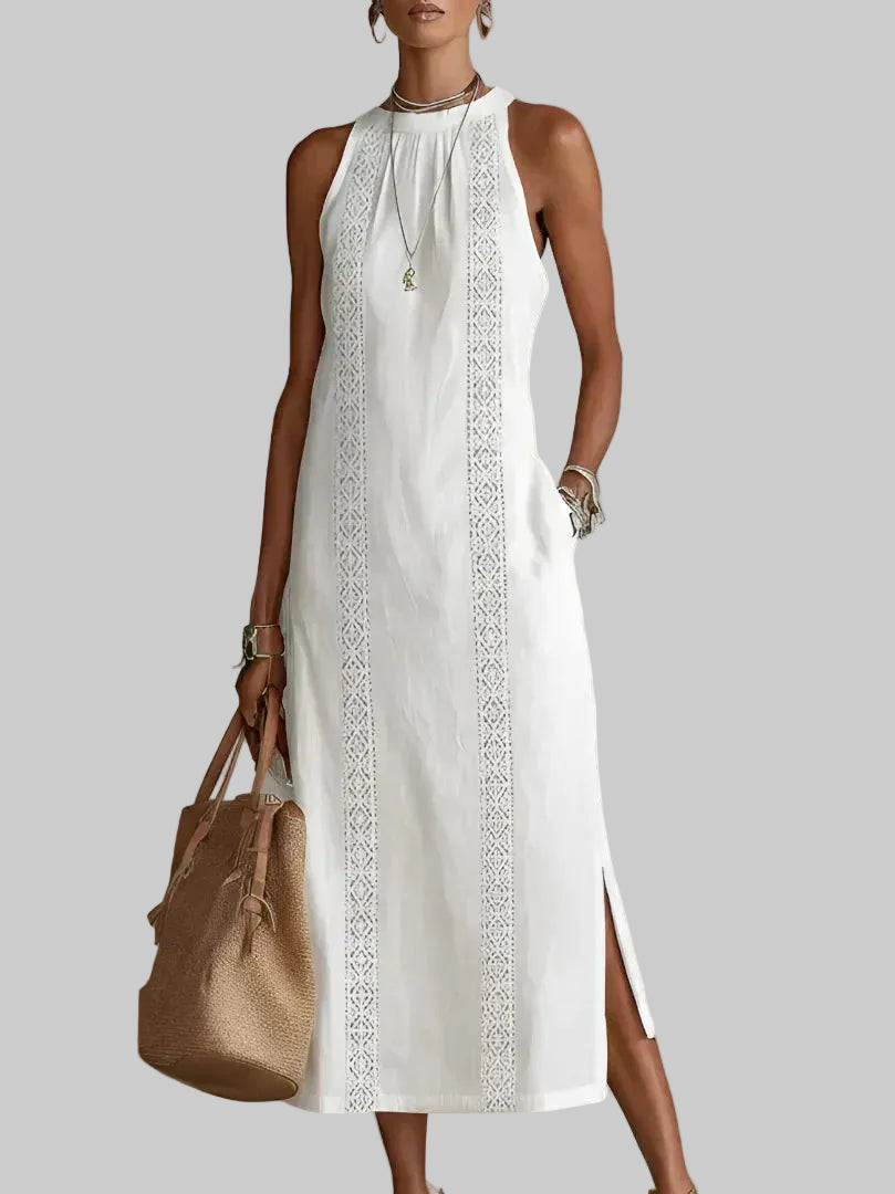 Valeria Vestido Midi Elegante con Cuello Mao