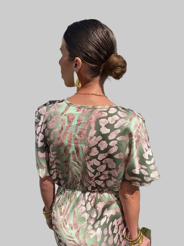 Higinia™ | Vestido Midi Estampado Tonos Cobre