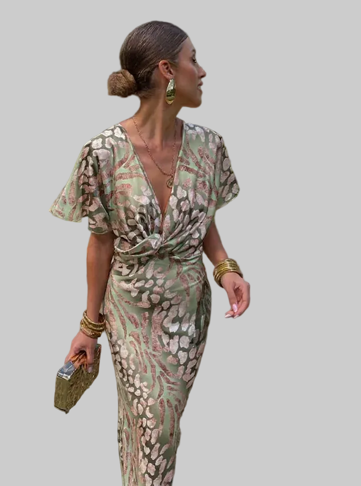 Higinia™ | Vestido Midi Estampado Tonos Cobre