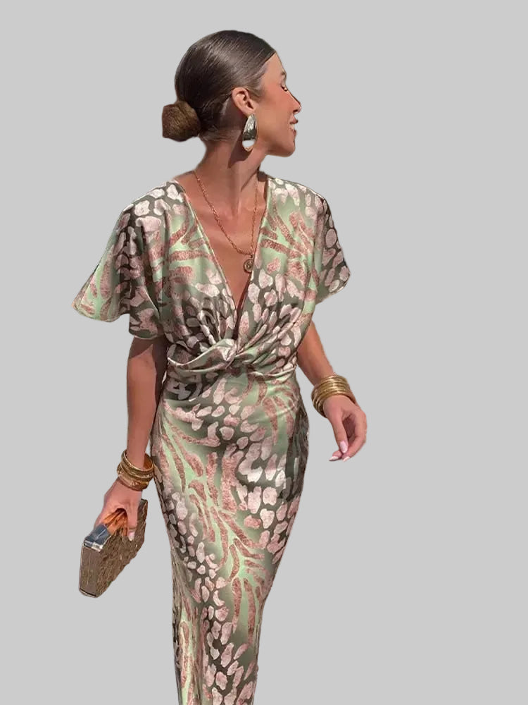 Higinia™ | Vestido Midi Estampado Tonos Cobre
