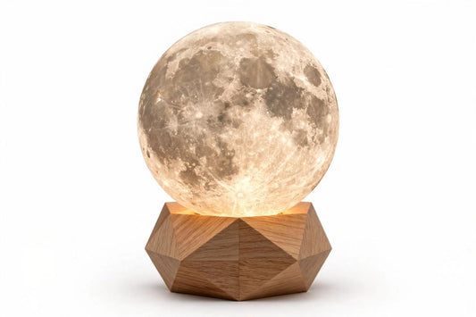Lampara de luna luz led con base de madera