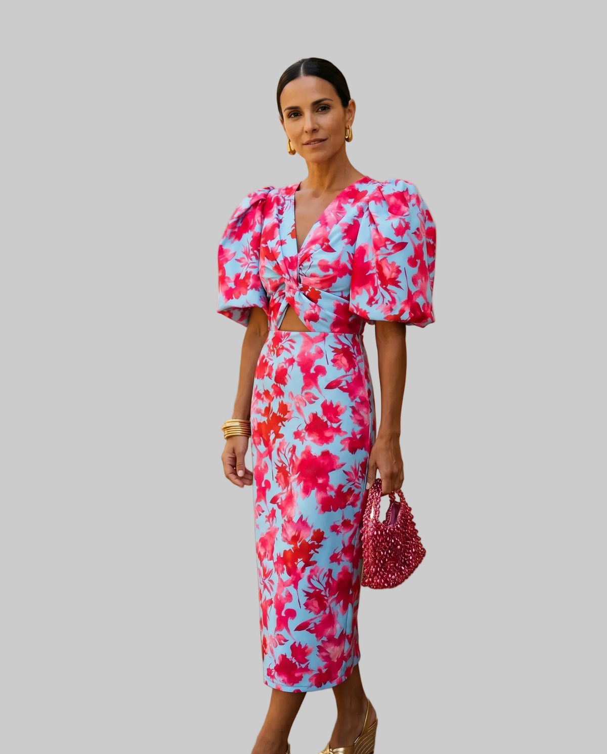 Carla™ | Vestido Midi Floral con Mangas Abullonadas