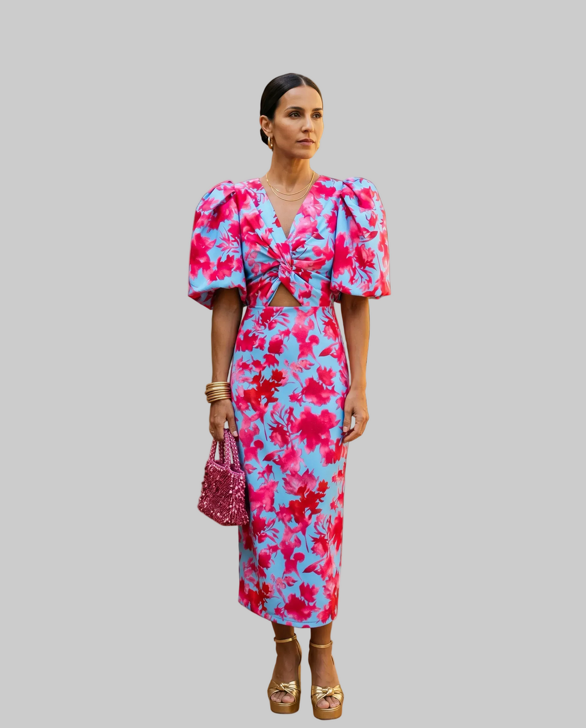 Carla™ | Vestido Midi Floral con Mangas Abullonadas