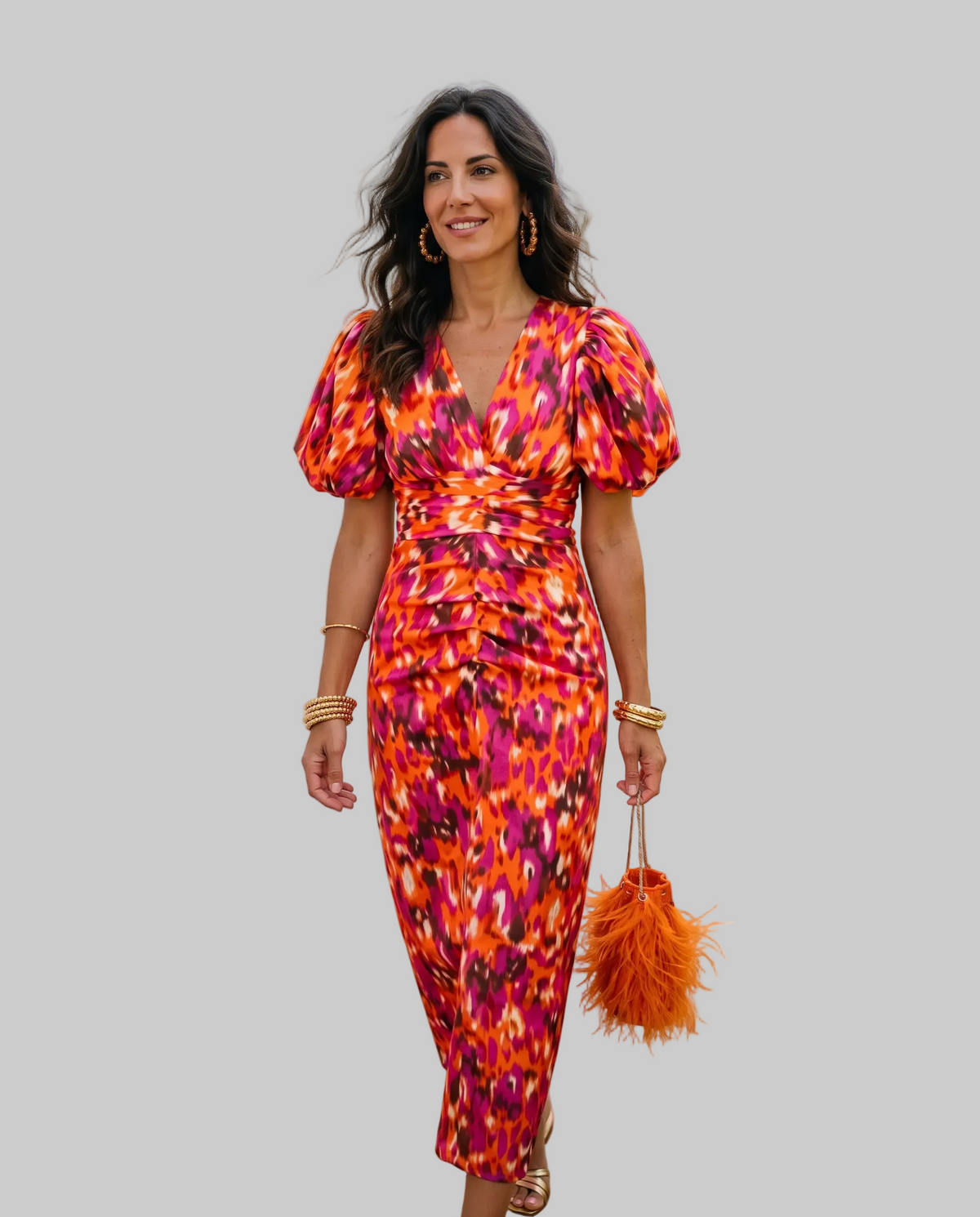 Carla™ | Vestido Midi Floral con Mangas Abullonadas