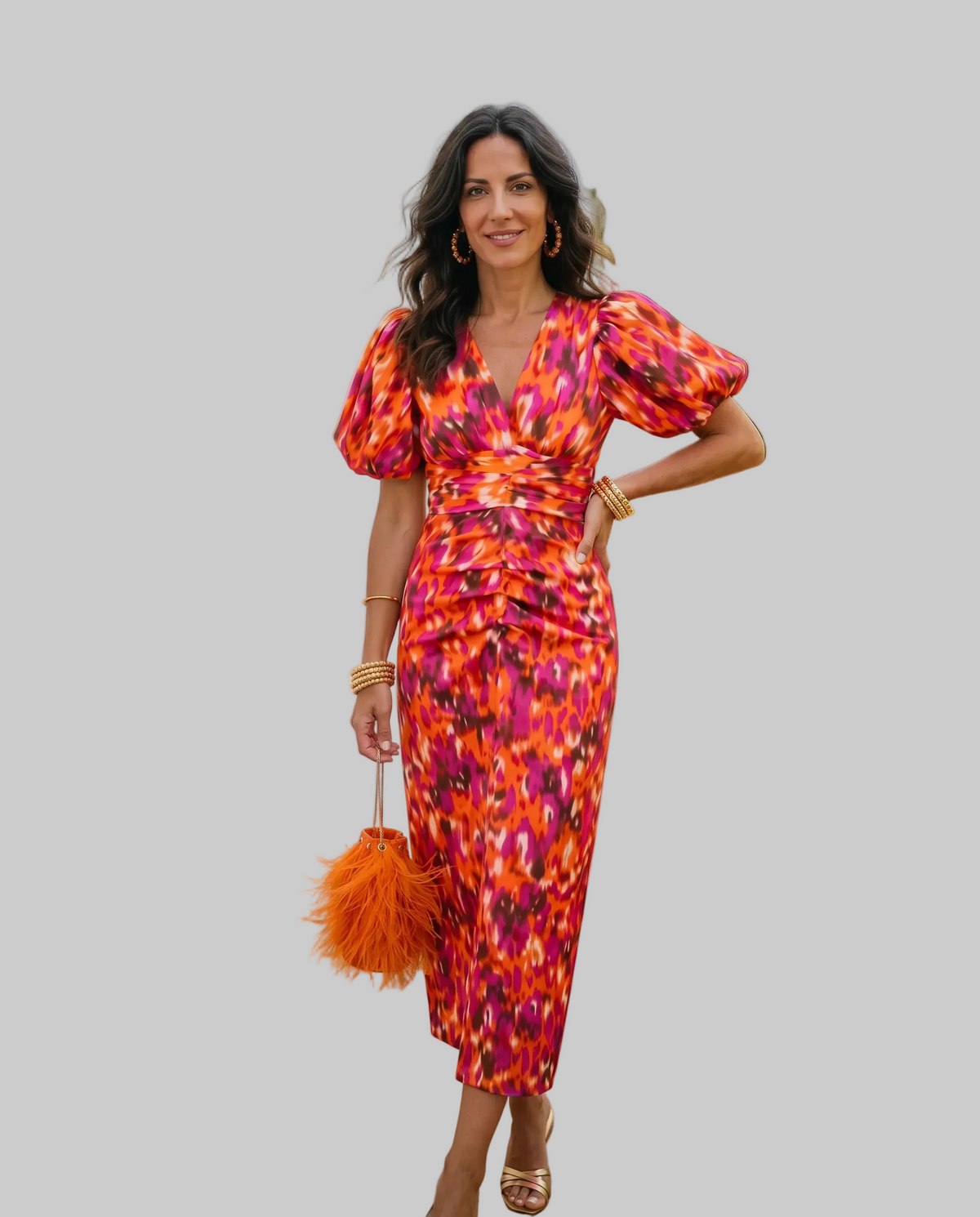 Carla™ | Vestido Midi Floral con Mangas Abullonadas