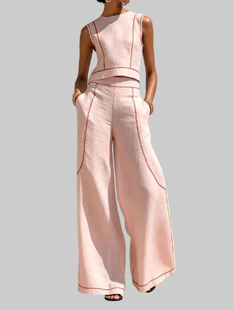 Inés Conjunto de Dos Piezas con Pantalón Palazzo y Detalles en Contraste