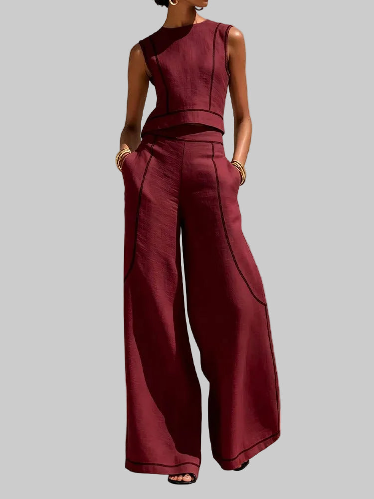 Inés Conjunto de Dos Piezas con Pantalón Palazzo y Detalles en Contraste