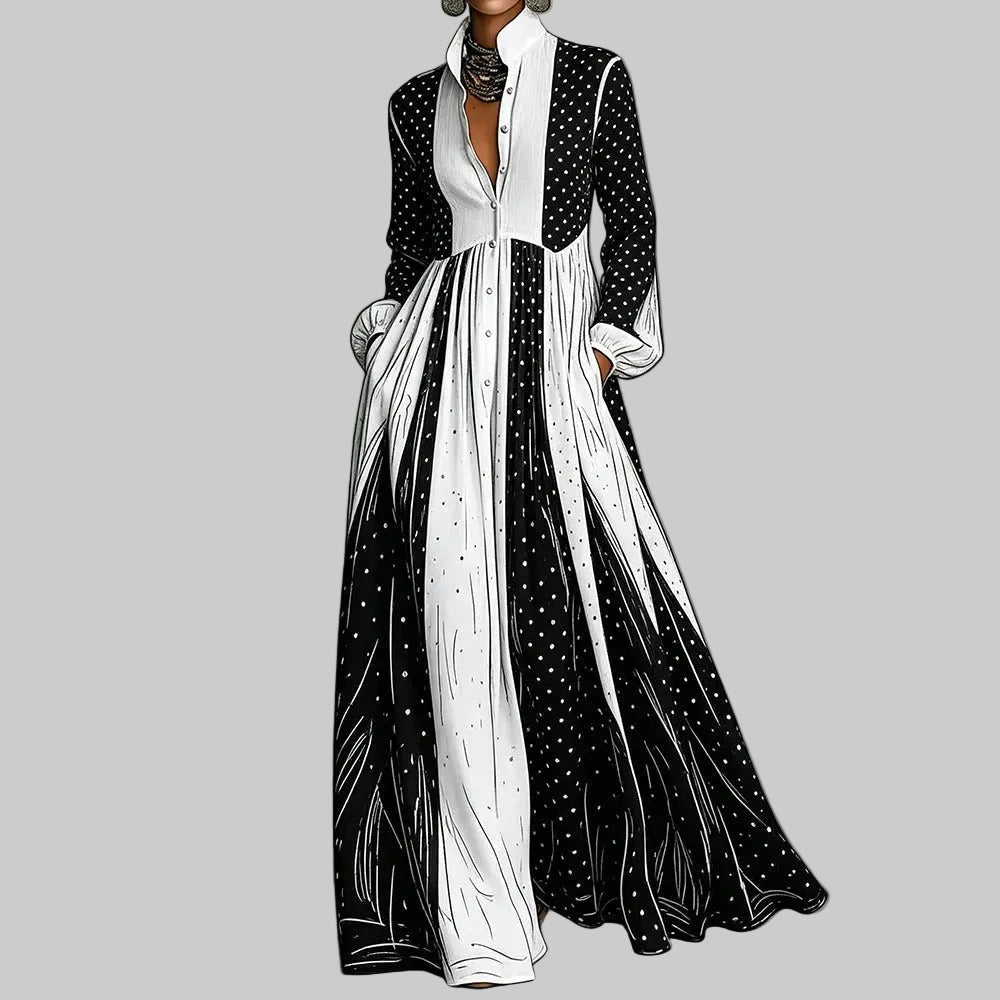 Serafina Vestido Maxi Bicolor de Lunares