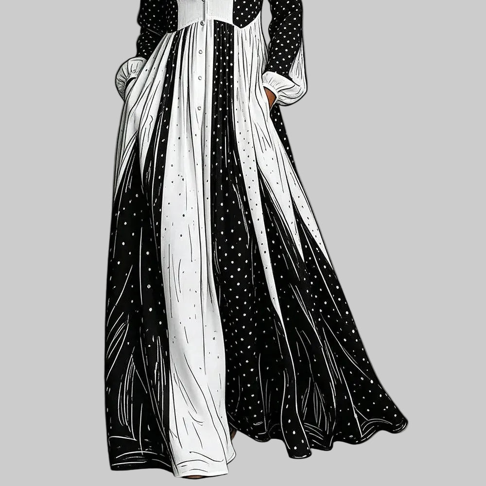 Serafina Vestido Maxi Bicolor de Lunares
