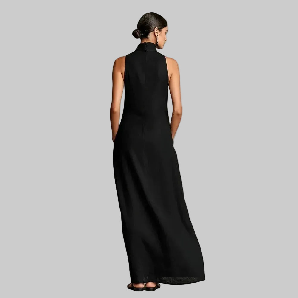 Marina Vestido Largo Holgado sin Mangas con Cuello Alto