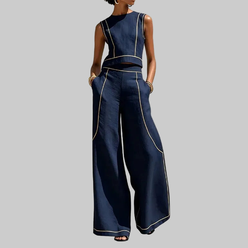 Inés Conjunto de Dos Piezas con Pantalón Palazzo y Detalles en Contraste