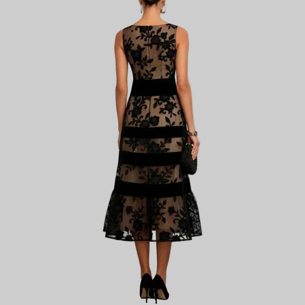 Odette Vestido Midi de Tul Bordado Floral