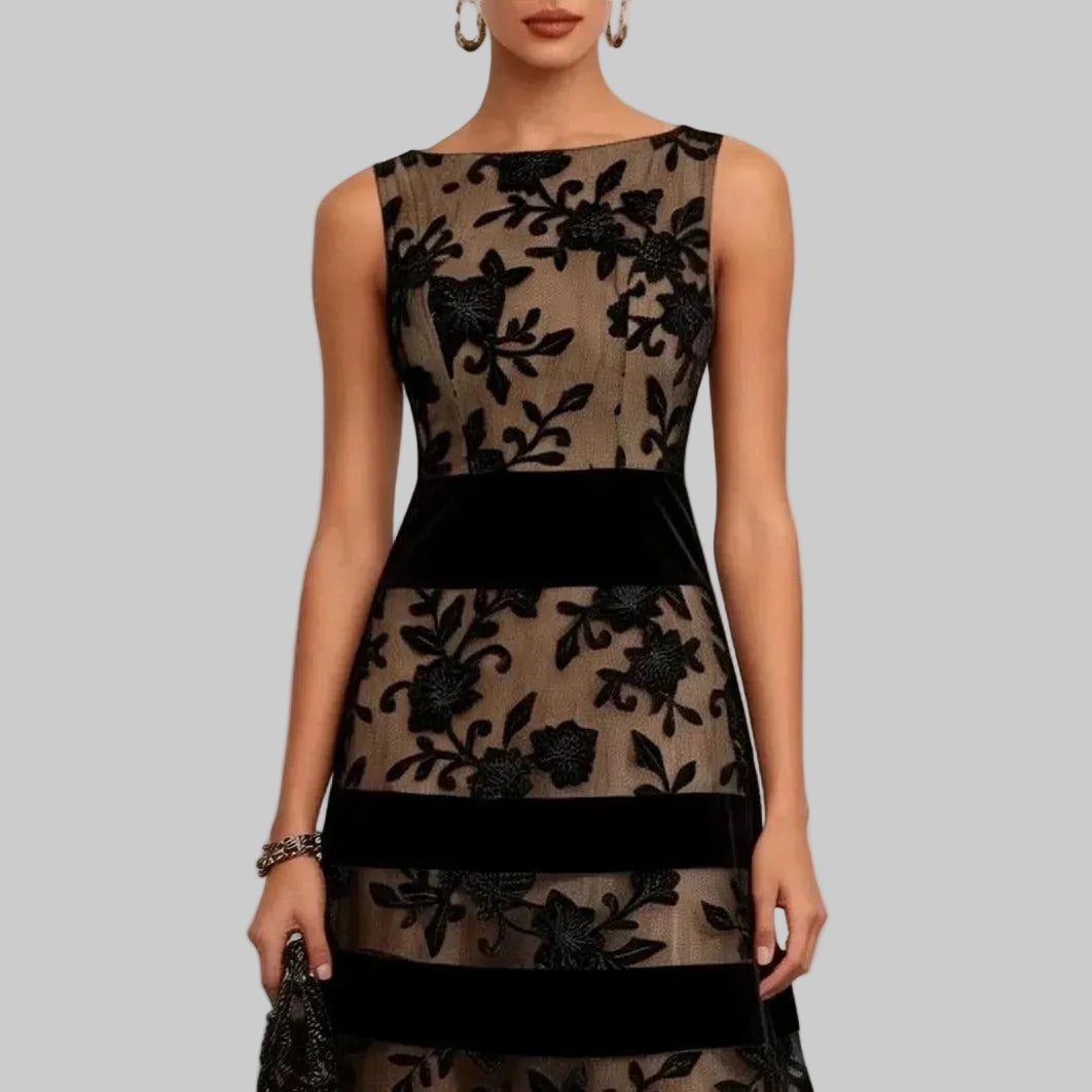 Odette Vestido Midi de Tul Bordado Floral