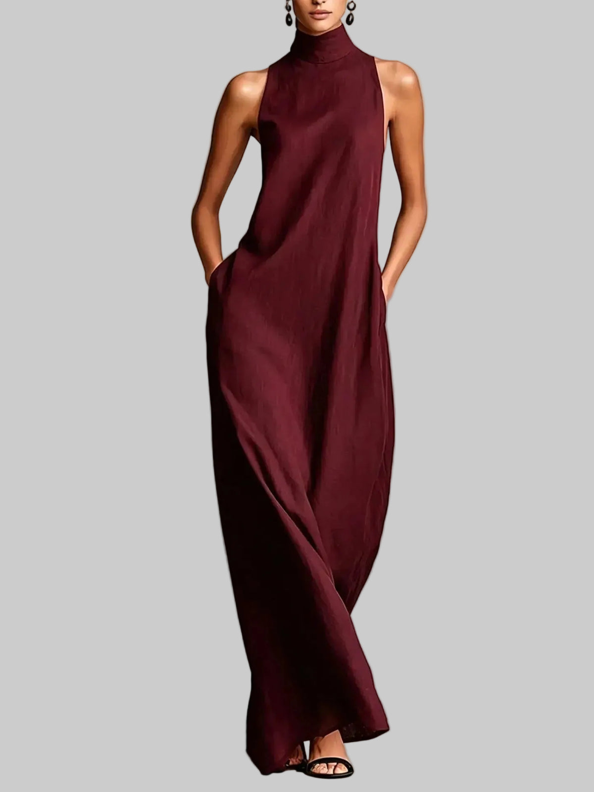 Marina Vestido Largo Holgado sin Mangas con Cuello Alto