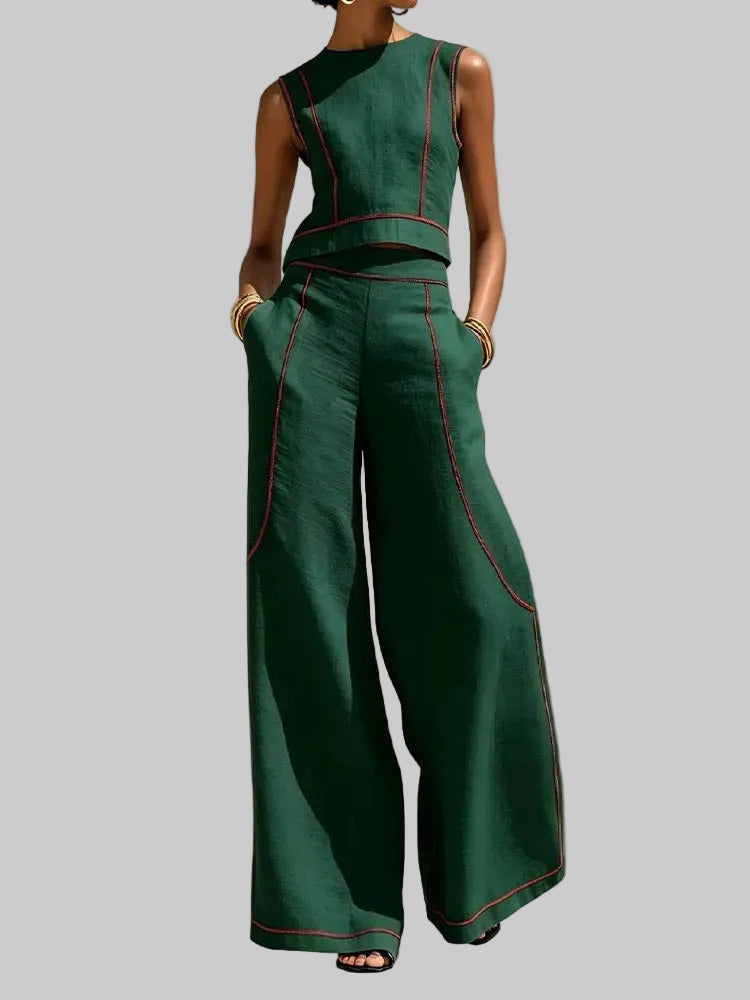 Inés Conjunto de Dos Piezas con Pantalón Palazzo y Detalles en Contraste