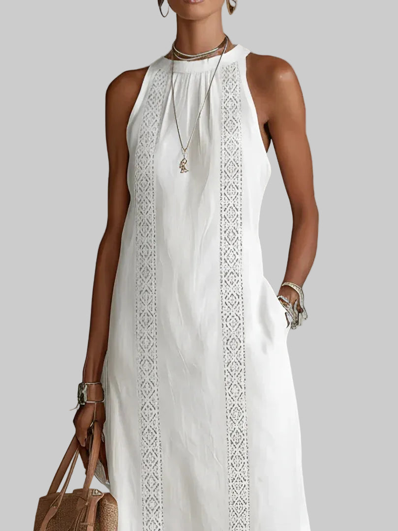 Valeria Vestido Midi Elegante con Cuello Mao