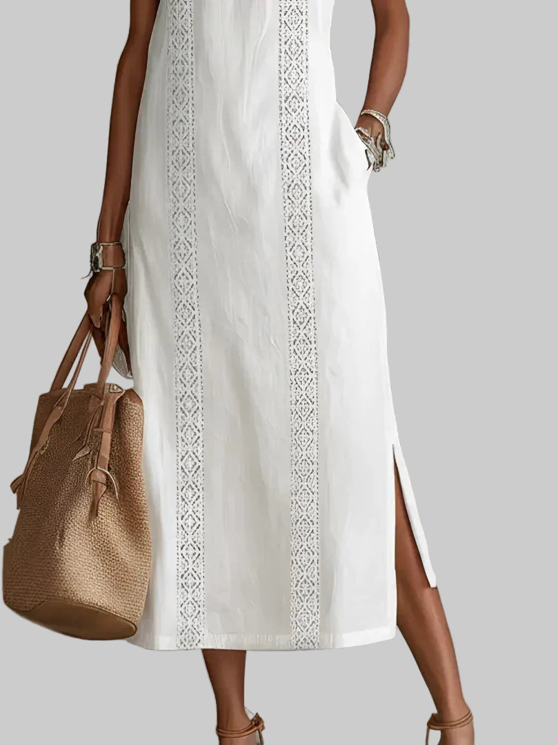 Valeria Vestido Midi Elegante con Cuello Mao