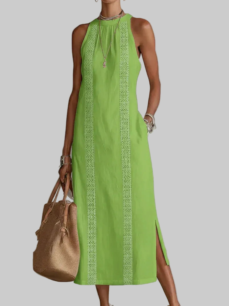 Valeria Vestido Midi Elegante con Cuello Mao