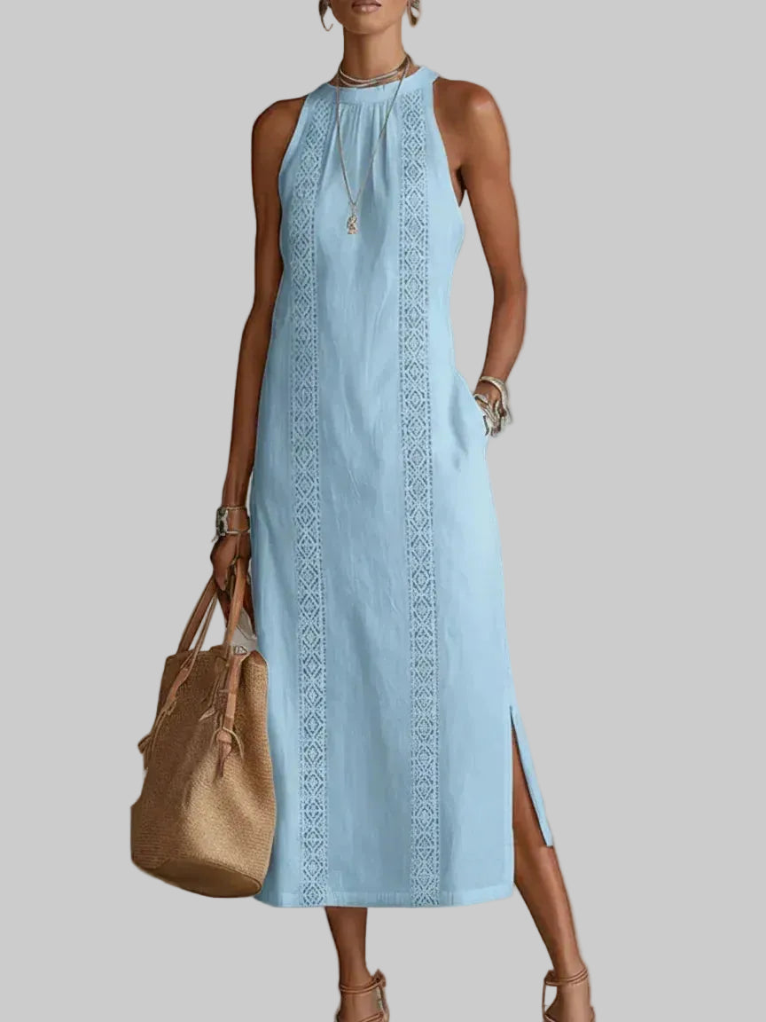 Valeria Vestido Midi Elegante con Cuello Mao