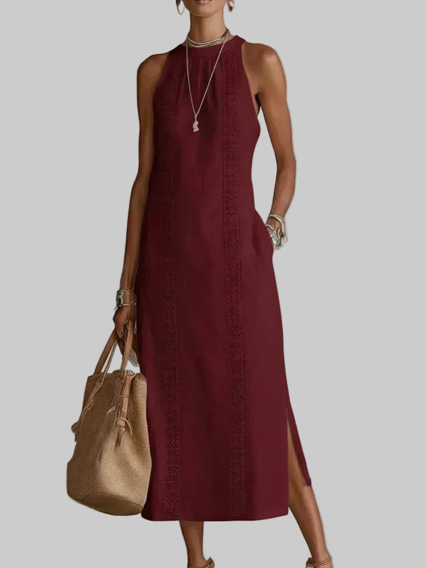 Valeria Vestido Midi Elegante con Cuello Mao