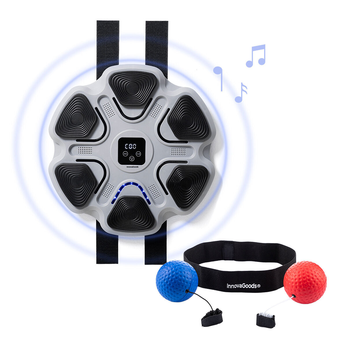 Pack Set de Pelotas de Entrenamiento y Reflejos y Máquina de Boxeo Musical Recargable InnovaGoods