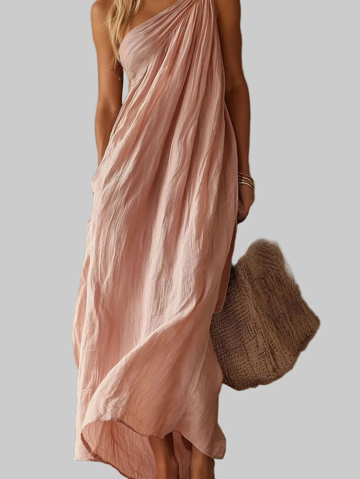 Adriana Vestido Maxi Asimétrico de Efecto Lino