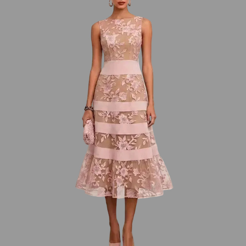 Odette Vestido Midi de Tul Bordado Floral