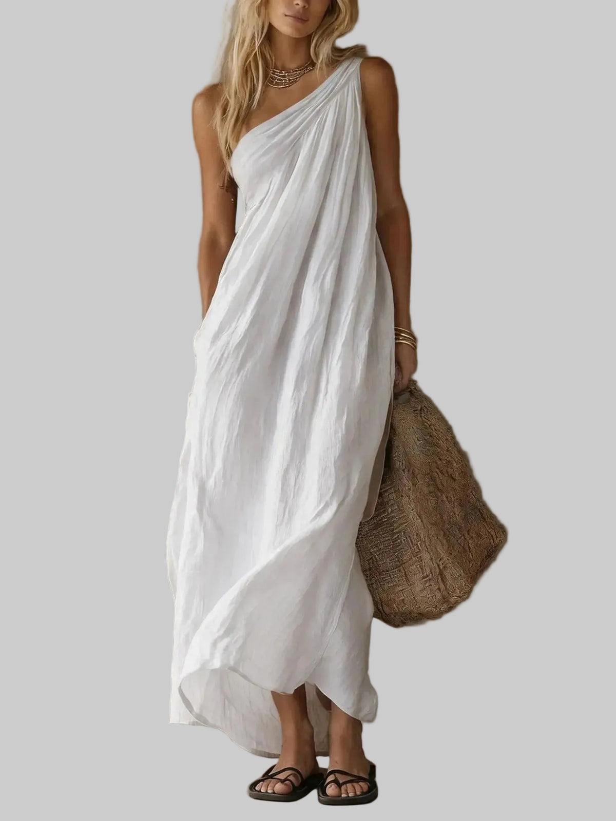Adriana Vestido Maxi Asimétrico de Efecto Lino