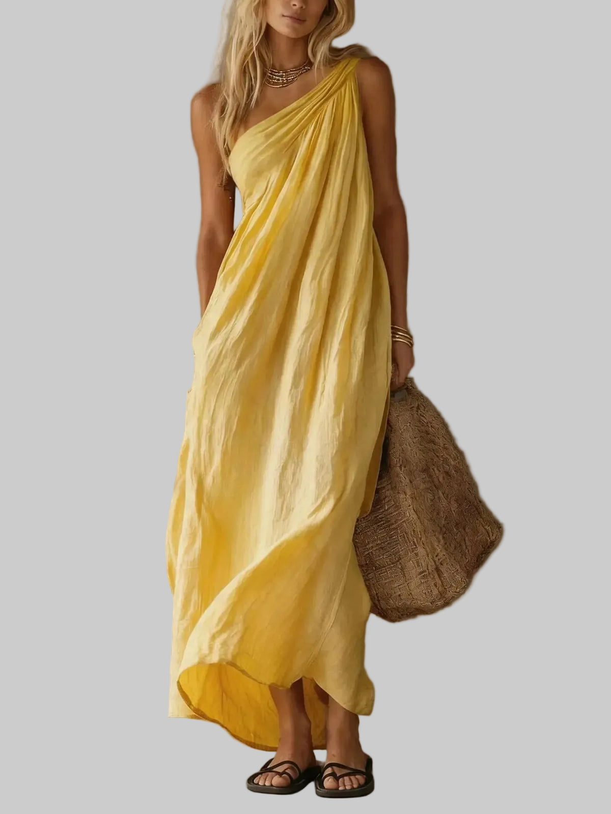 Adriana Vestido Maxi Asimétrico de Efecto Lino